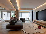 135平米现代简约风三室客厅装修效果图，墙面创意设计图