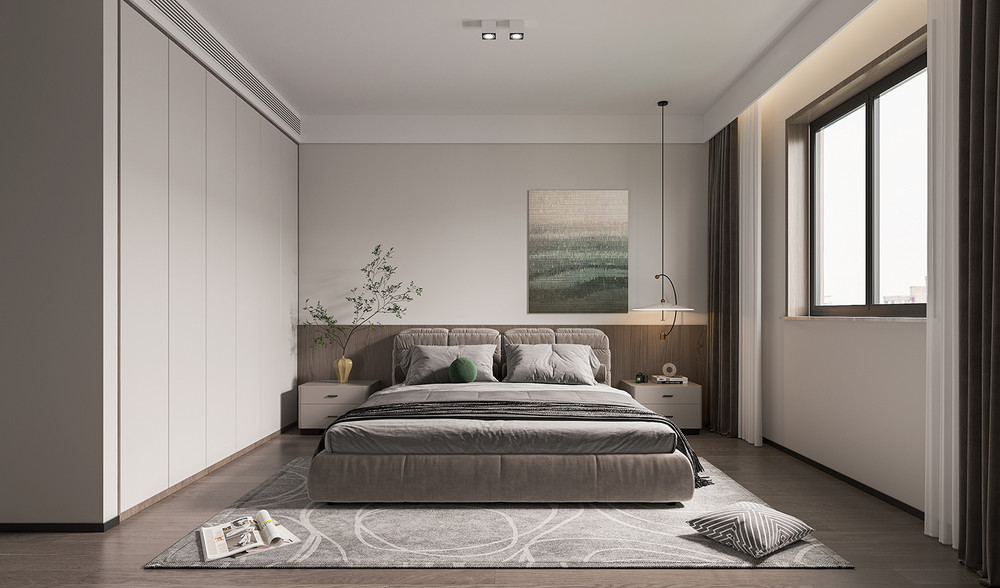 154平米现代简约风四室卧室装修效果图，照片墙创意设计图