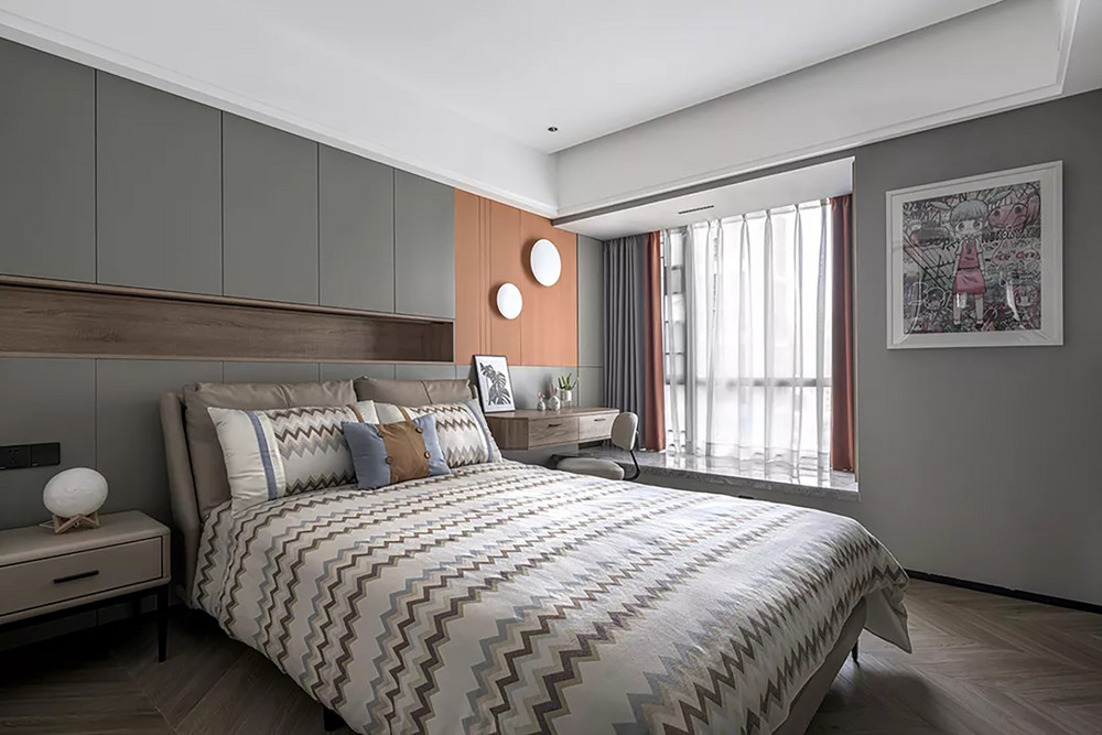 180平米现代简约风三室卧室装修效果图，背景墙创意设计图
