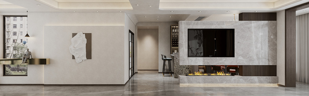 210平米轻奢风格复式客厅装修效果图，背景墙创意设计图
