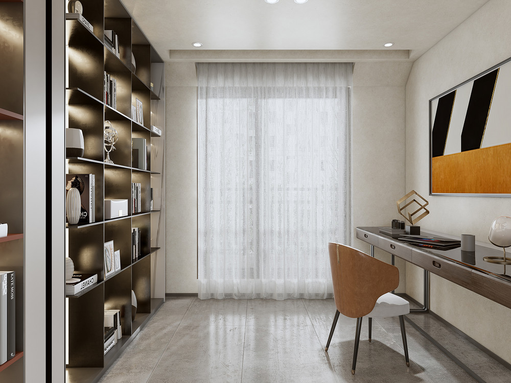 210平米轻奢风格复式书房装修效果图，书柜创意设计图