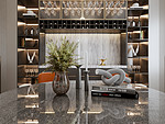 210平米轻奢风格复式客厅装修效果图，酒柜创意设计图