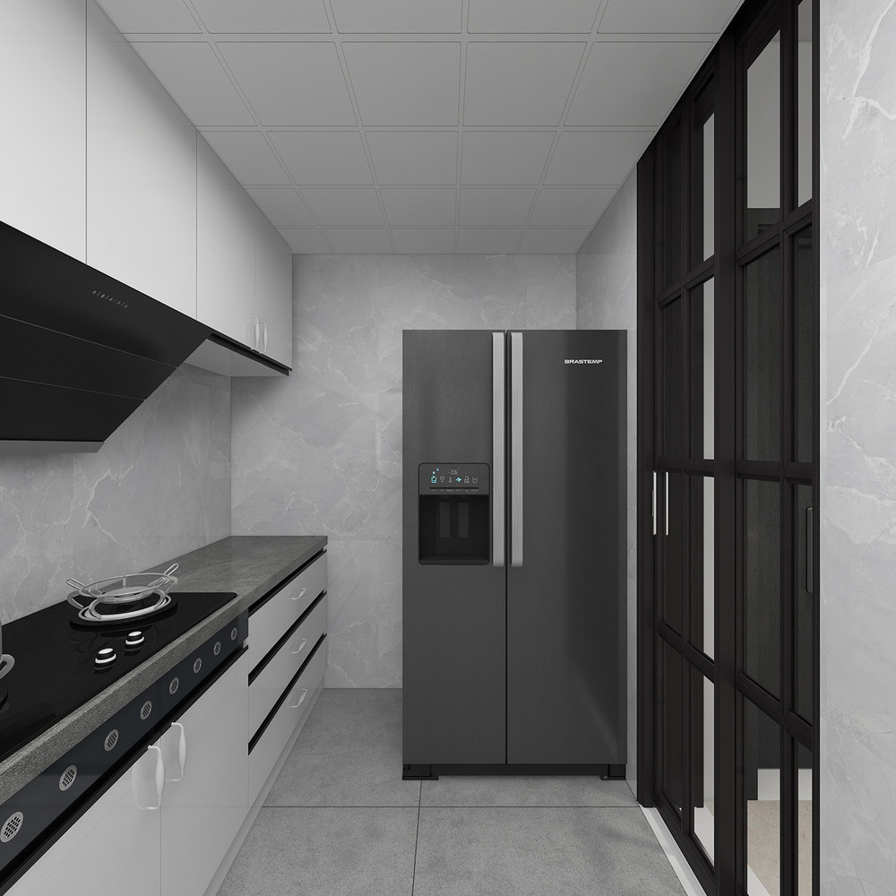 69平米轻奢风格三室厨房装修效果图，橱柜创意设计图