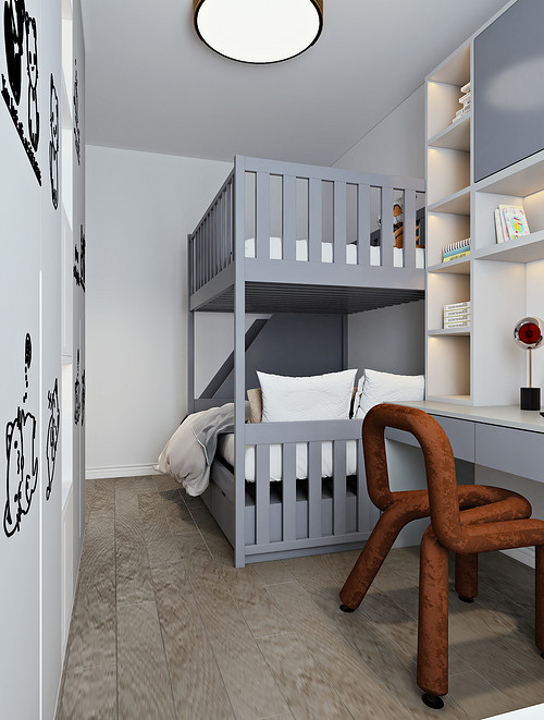 180平米轻奢风格四室儿童房装修效果图，书柜创意设计图