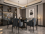 122平米轻奢风格四室餐厅装修效果图，背景墙创意设计图