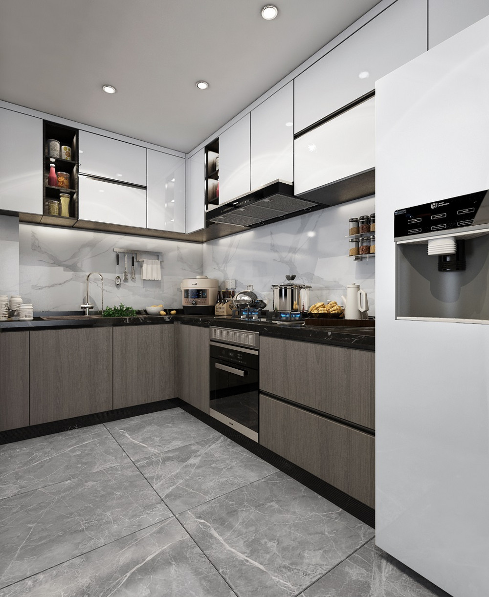 122平米轻奢风格四室厨房装修效果图，橱柜创意设计图