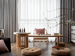 215平米现代简约风二室茶室装修效果图，窗帘创意设计图