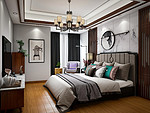 370平米新中式风格别墅卧室装修效果图，背景墙创意设计图