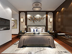 87平米新中式风格四室卧室装修效果图，背景墙创意设计图
