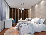 87平米新中式风格四室卧室装修效果图，背景墙创意设计图