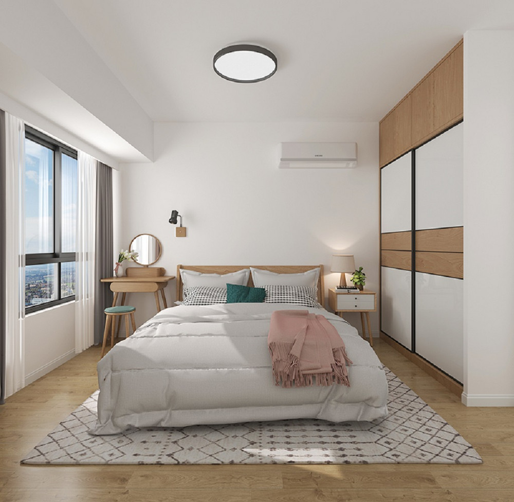 103平米北欧风格三室卧室装修效果图，背景墙创意设计图