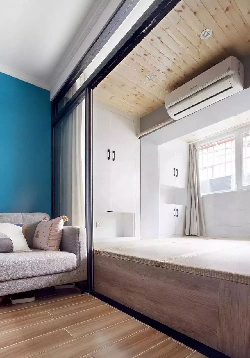 50平米北欧风格二室卧室装修效果图，隔断创意设计图