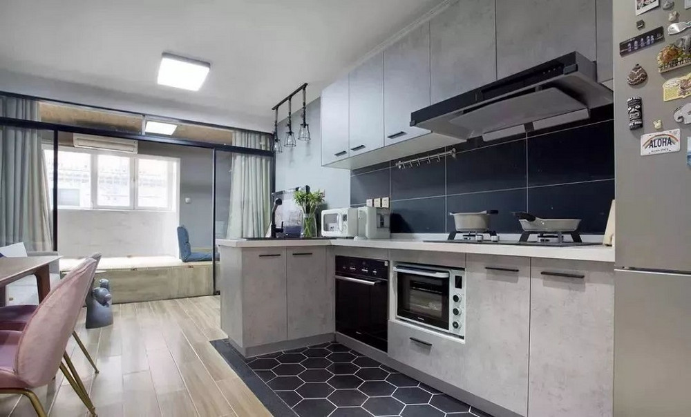 50平米北欧风格二室厨房装修效果图，橱柜创意设计图