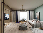 80平米现代简约风三室客厅装修效果图，背景墙创意设计图