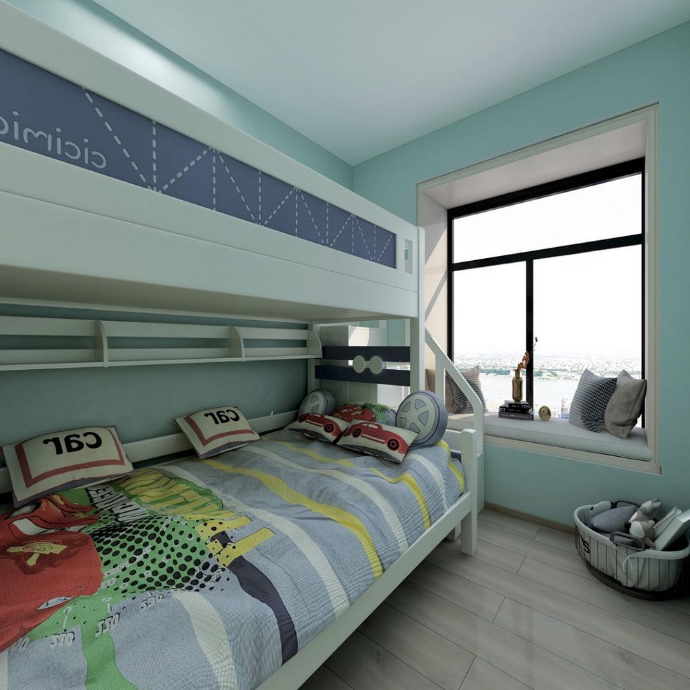 80平米现代简约风三室儿童房装修效果图，门窗创意设计图