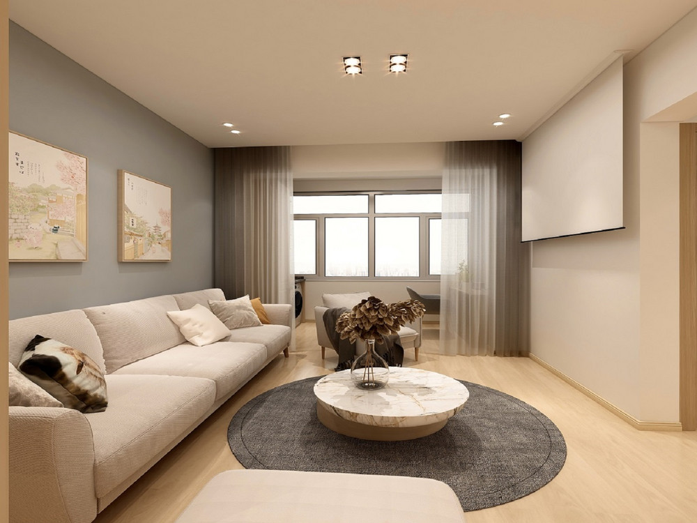 70平米日式风格二室客厅装修效果图，背景墙创意设计图