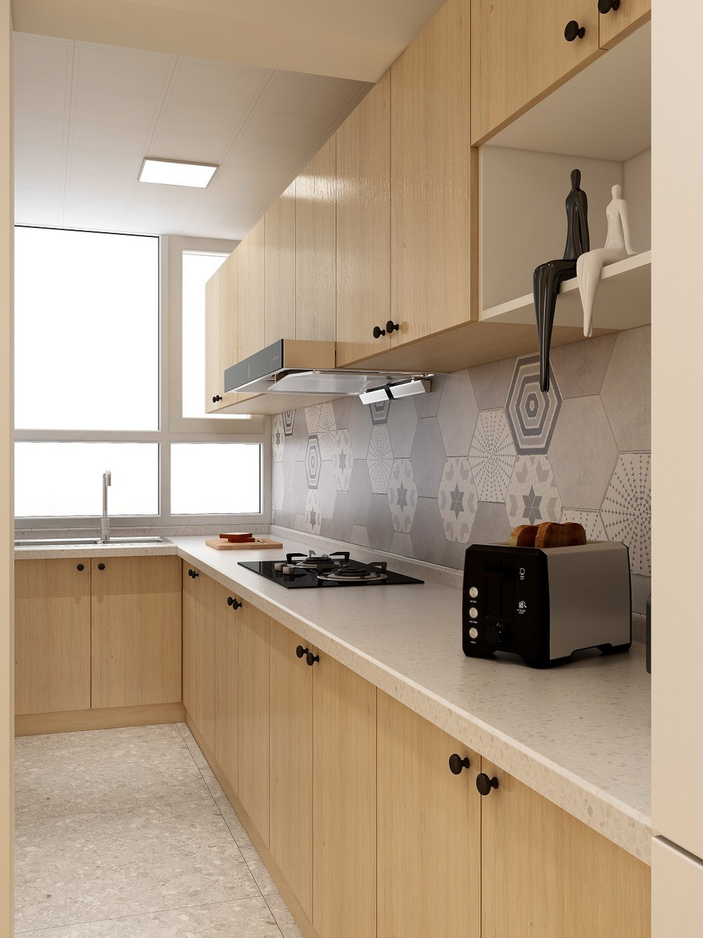 70平米日式风格二室厨房装修效果图，橱柜创意设计图