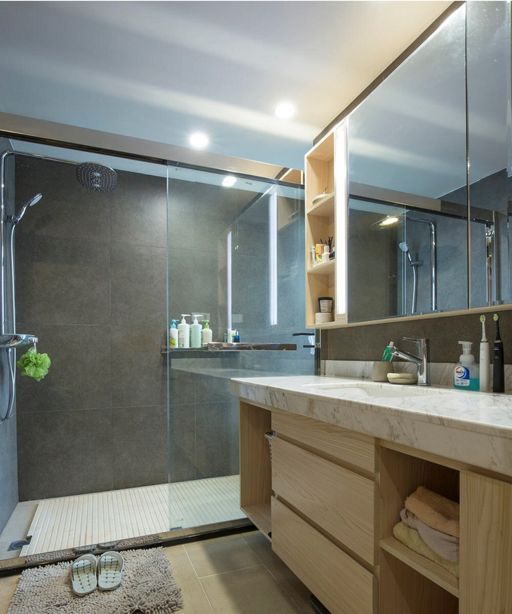 120平米现代简约风四室卫生间装修效果图，盥洗区创意设计图