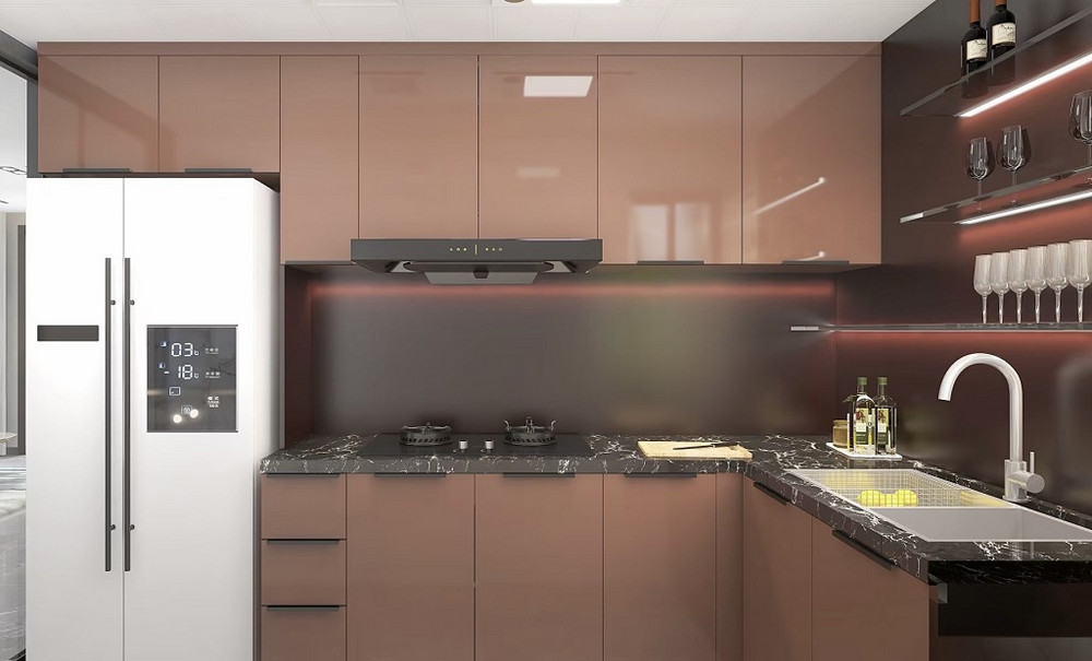 120平米轻奢风格三室厨房装修效果图，橱柜创意设计图