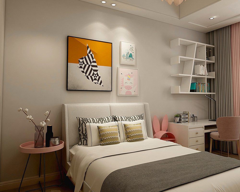 135平米简欧风格三室卧室装修效果图，背景墙创意设计图