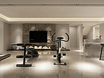 85平米现代简约风别墅健身房装修效果图，背景墙创意设计图
