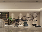 321平米现代简约风别墅健身房装修效果图，背景墙创意设计图