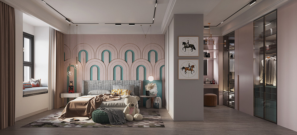 100平米北欧风格二室卧室装修效果图，背景墙创意设计图