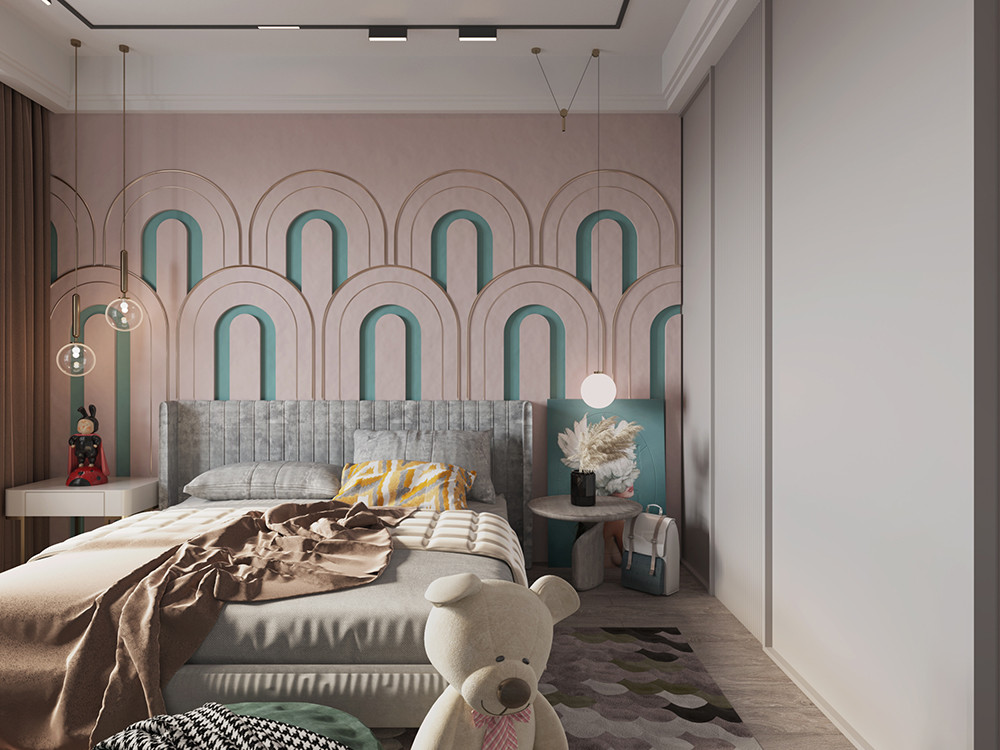 100平米北欧风格二室卧室装修效果图，背景墙创意设计图
