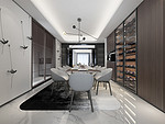 150平米混搭风格三室餐厅装修效果图，酒柜创意设计图