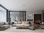 116平米现代简约风三室客厅装修效果图，隔断创意设计图