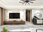 270平米新中式风格四室客厅装修效果图，背景墙创意设计图