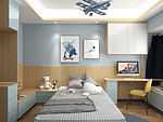 87平米新中式风格四室儿童房装修效果图，照片墙创意设计图