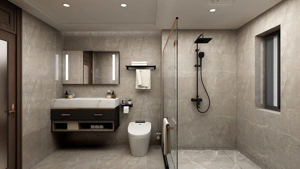 270平米新中式风格四室卫生间装修效果图，隔断创意设计图
