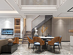 210平米轻奢风格别墅客厅装修效果图，楼梯创意设计图