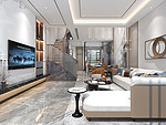 158平米轻奢风格别墅客厅装修效果图，背景墙创意设计图