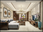 110平米新中式风格三室客厅装修效果图，照片墙创意设计图