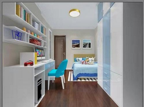 270平米新中式风格三室儿童房装修效果图，照片墙创意设计图
