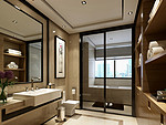 110平米新中式风格三室卫生间装修效果图，隔断创意设计图