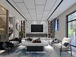 500平米新中式风格别墅客厅装修效果图，背景墙创意设计图
