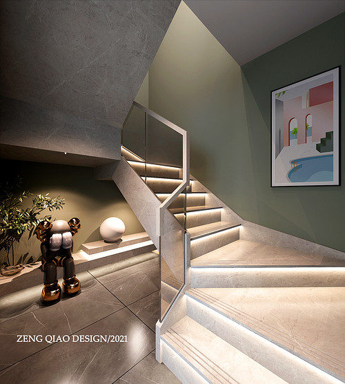 160平米现代简约风跃层玄关装修效果图，楼梯创意设计图