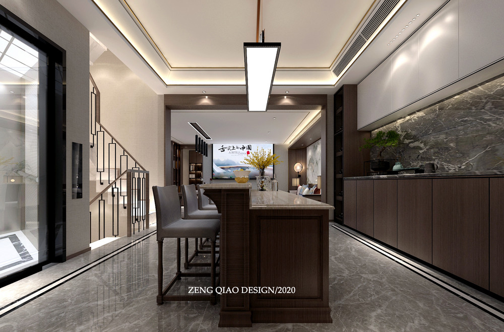 360平米新中式风格别墅茶室装修效果图，吧台创意设计图