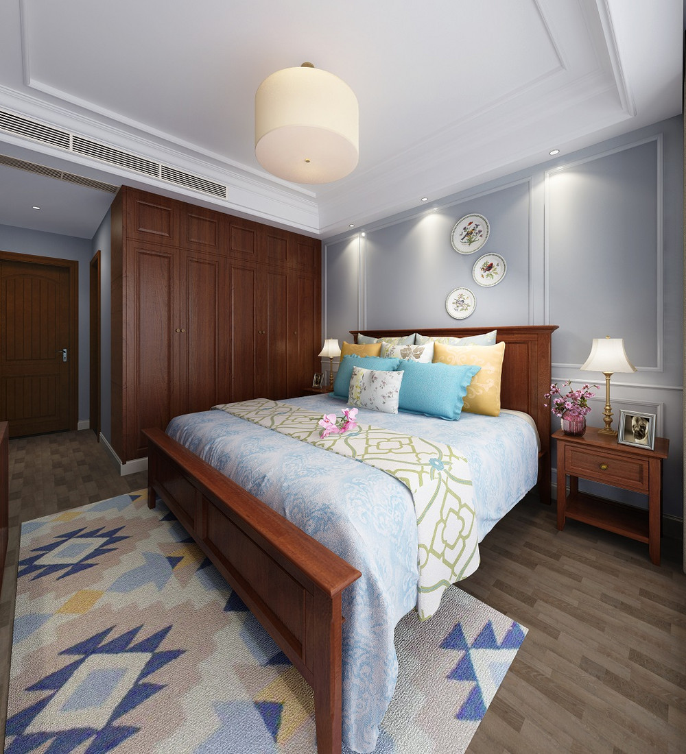 120平米美式风格三室卧室装修效果图，吊顶创意设计图