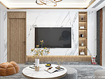 80平米轻奢风格二室客厅装修效果图，背景墙创意设计图