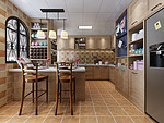 280平米美式风格三室厨房装修效果图，橱柜创意设计图