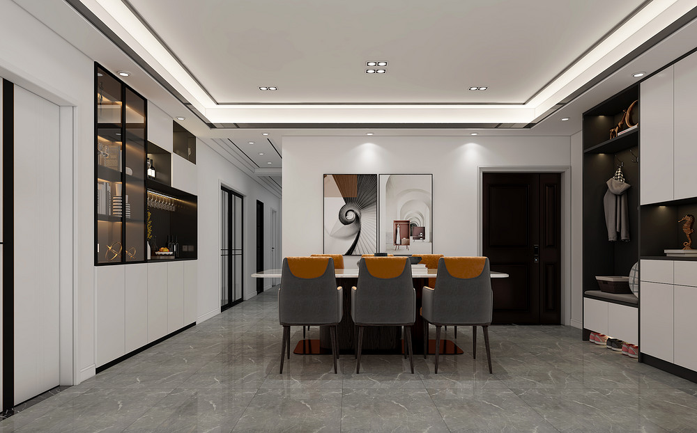 158平米轻奢风格三室餐厅装修效果图，背景墙创意设计图