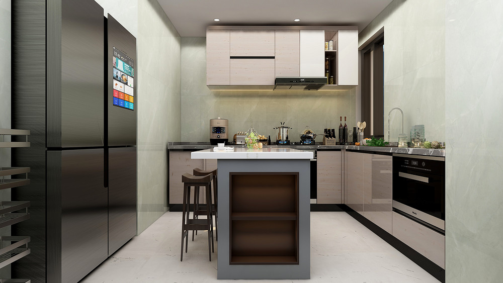 158平米轻奢风格三室厨房装修效果图，橱柜创意设计图