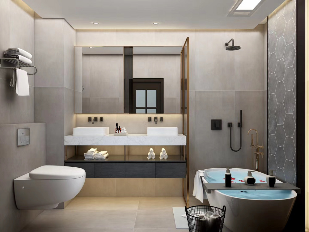 158平米轻奢风格三室卫生间装修效果图，盥洗区创意设计图