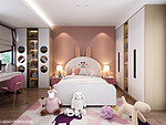 300平米现代简约风别墅儿童房装修效果图，背景墙创意设计图