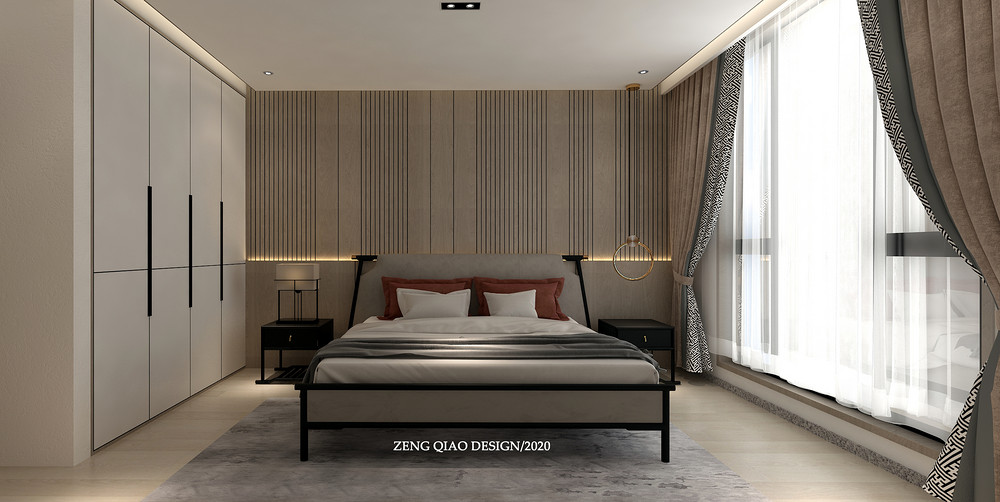 300平米现代简约风别墅卧室装修效果图，背景墙创意设计图