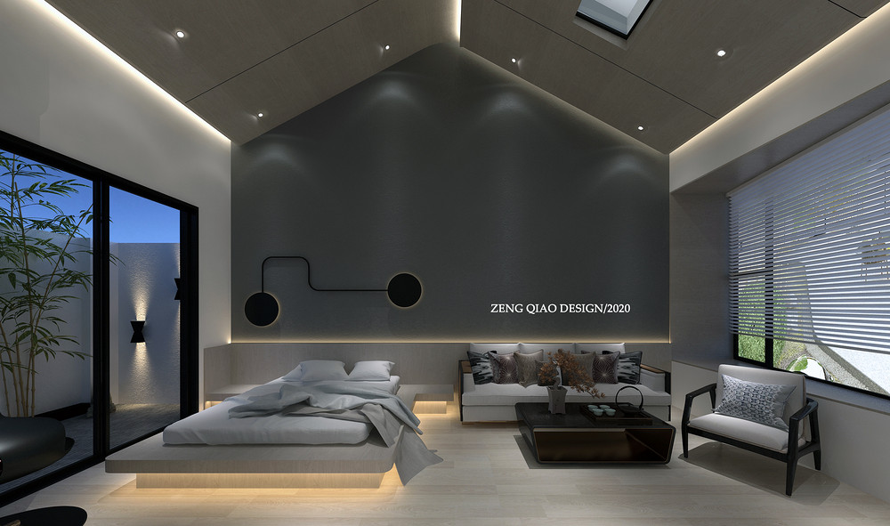 300平米现代简约风别墅卧室装修效果图，背景墙创意设计图